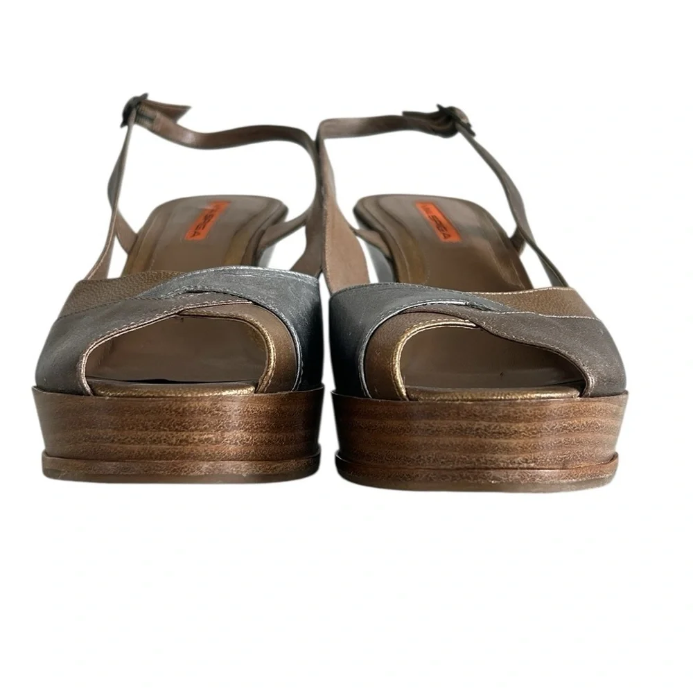Via Spiga Brown‎ Wedge Sandals with Peep-Toe Design Sz 10
